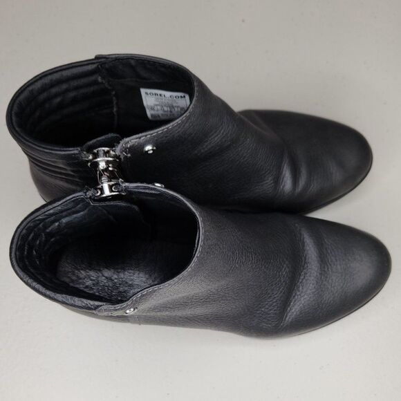Sorel Danica Womens Size 6.5 Side Zip Waterproof Leather Booties Boots Black - Picture 4 of 9